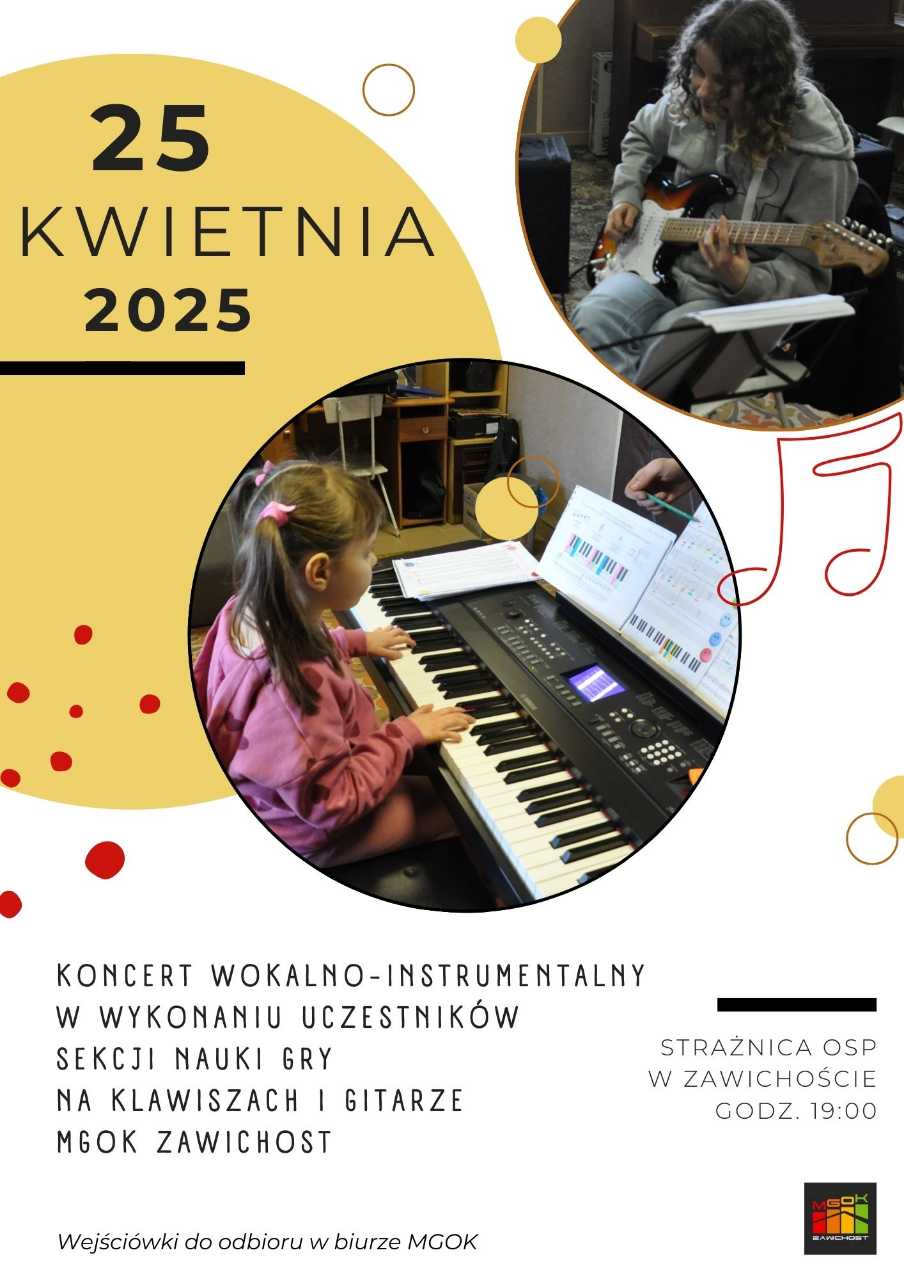 Koncert wokalno-instrumentalny w wykonaniu uczestników sekcji nauki gry na klawiszach i gitarze MGOK