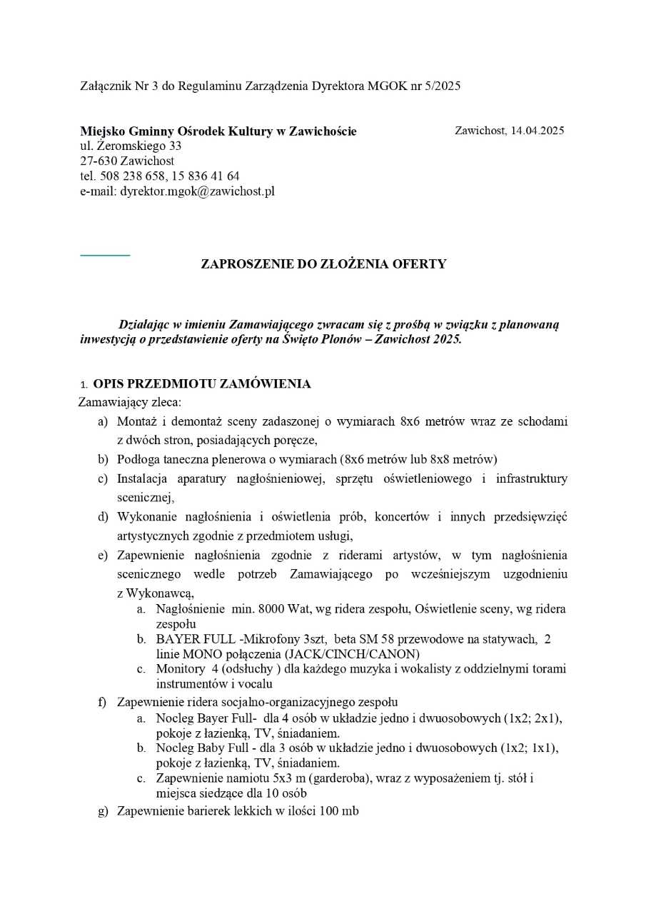 Zaproszenie do złożenia oferty na Święto Plonów – Zawichost 2025